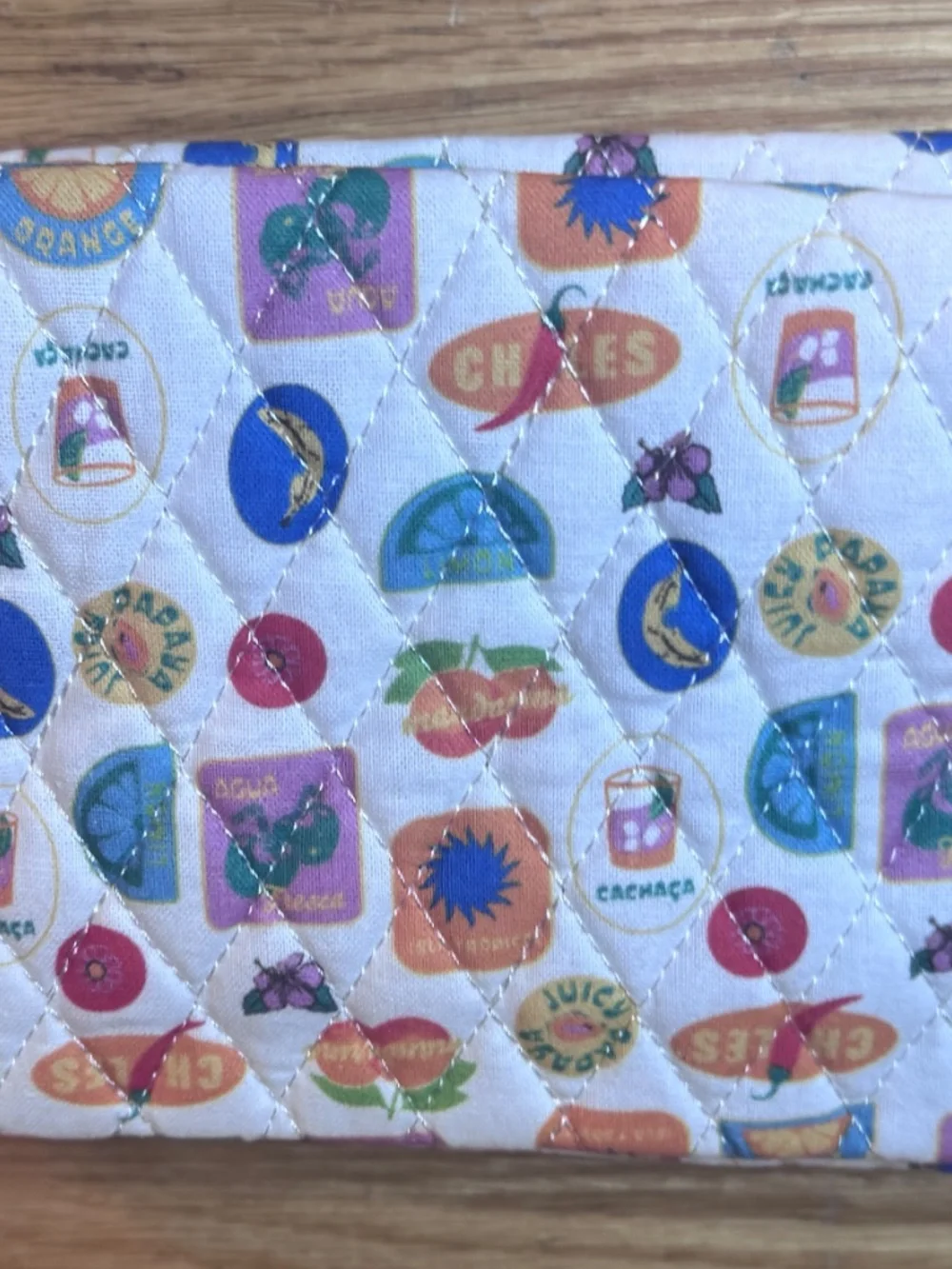 Dippin' Daisy Quilted Makeup Pouch Retro Food Print 7 X 5 X 3 In Zipper